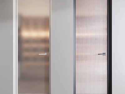 Modern Glass Swing Doors with Vertical Stripes and Black White Frames 3d model