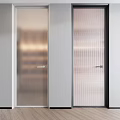Modern Glass Swing Doors with Vertical Stripes and Black White Frames