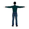 Man With Arms Outstretched Wearing Dark Green Shirt Blue Jeans Black Shoes On White Background