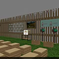 Rural Themed Exhibition Space With Wooden Structure Green Lawn Arranged Seats Large Screen And Cow Models