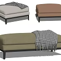 Modern Ottoman Stools In White Brown Light Green With Black Legs And Plaid Blanket