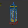 Vintage Phone Booth With Green Dome Yellow Panels Glass Door And Gray Stone Base