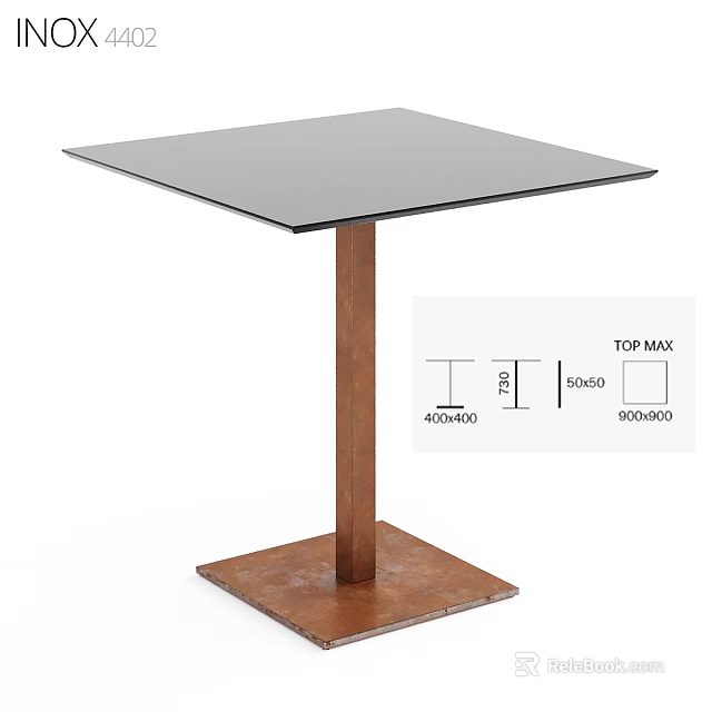 Square Black Glass Top Dining Table With Copper Metal Leg And Square Base 3d model