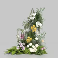 Layered Floral Installation With White Yellow Pink Purple Flowers And Green Foliage Ferns