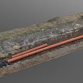 Excavated Road Facilities With Traffic Cones Brown Pipes And Concrete Structures