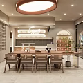 Modern Specialty Store Interior Featuring Round Pendant Light Staircase Plants And Display Wall