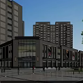 Modern Shopping Street With Glass Facades High Rise Buildings Pedestrians On Open Plaza Area