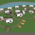 Scenic RV Campground With Multiple RVs Green Grass Trees Lake And Paths