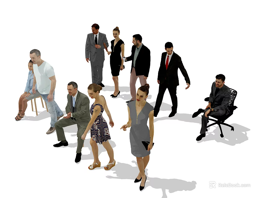 Diverse Group of People With Different Poses Standing Sitting And Walking 3d model 