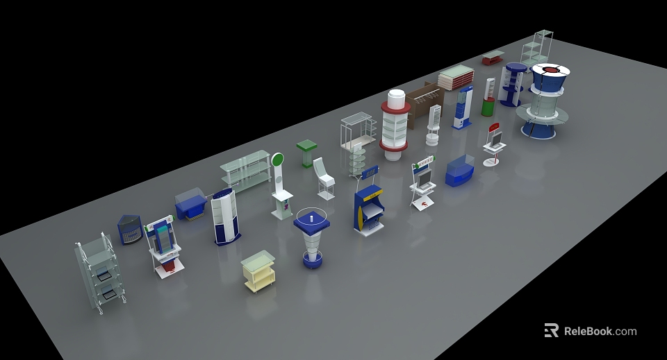 Industrial Equipment With Various Shelves Cabinets And Storage Solutions In Multiple Colors 3d model 