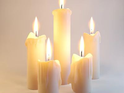 Lit Candle Lamps With Dripping Wax And Warm Glow On Light Background 3d model