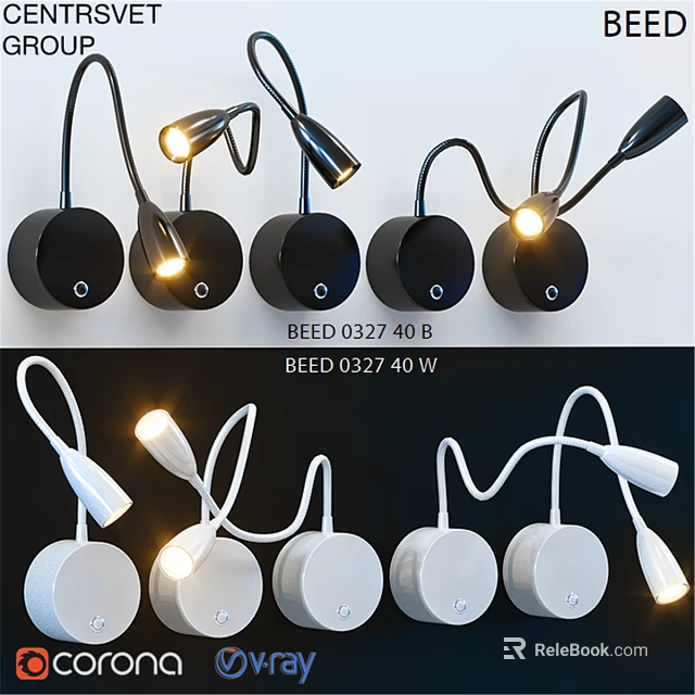 BEED 0327 40 Wall Lamps With Curved Arm Design Black White Round Base LED Light 3d model 