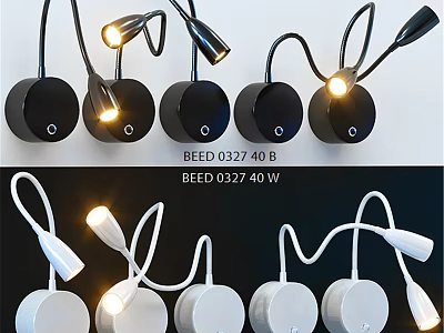 BEED 0327 40 Wall Lamps With Curved Arm Design Black White Round Base LED Light 3d model