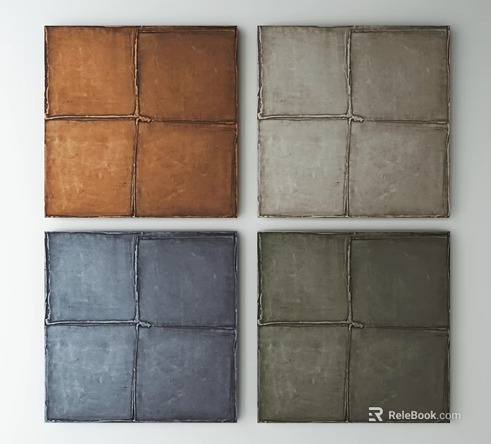 Colorful Textured Square Wall Art Panels In Brown Gray Blue Green Tones 3d model 