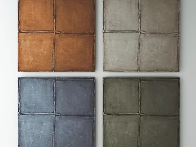 Colorful Textured Square Wall Art Panels In Brown Gray Blue Green Tones 3d model