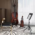 Elegant Room Interior With Musical Instruments Cello Violin And Music Stand