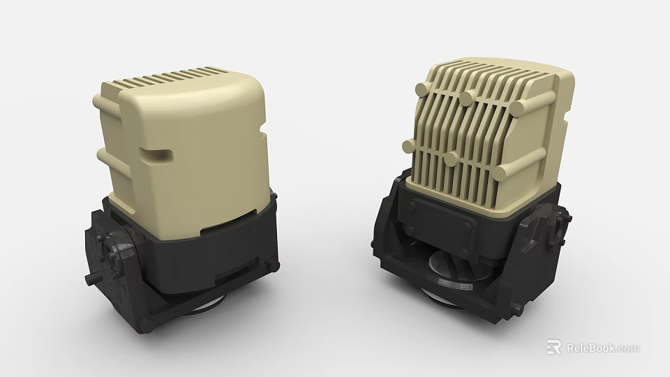 Robust Industrial Equipment Design With Beige Top Black Base And Heat Dissipation Grilles 3d model 