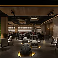 Modern Restaurant Interior Design With Green Plant Wall Wooden Ceiling And Comfortable Seats