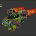 Futuristic Yellow Flying Car With Large Engines Flames And Mechanical Design