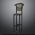 Modern Bar Stool With Woven Back Brown Seat And Black Metal Frame