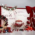 New Year Photo Check-in Spot with Big Red Bow Roses Gift Boxes and Christmas Decorations