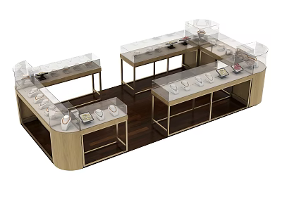 Modern Wooden Display Shelves with Metal Frames and Glass Covers for Retail Merchandise 3d model