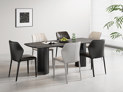 Modern Dining Table and Chair Combination Dining Table and Chair Combination Minimalist Dining Table and Chair Rectangular Dining Table and Chair Marble Dining Table Leather Dining Chair Multi-Person Dining Table and Chair model