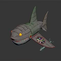 Vintage Mechanical Shark Shaped Metal Model With Propeller And Glowing Eyes