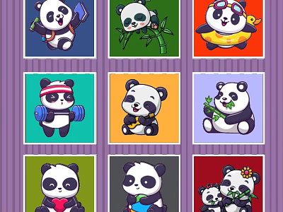 Adorable Cartoon Panda Keychains With Multiple Designs Different Poses And Colorful Backgrounds 3d model