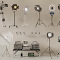 Professional Photography Studio Equipment With Lighting Tripods Reflectors And Recording Gear