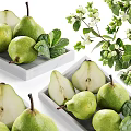 Decorative Ornament Set With Green Plants Vase Pears Books Magazines And Tray