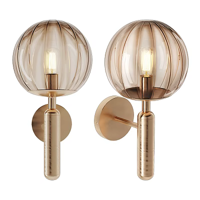 Elegant Modern Gold Wall Lamps With Spherical Ribbed Glass Shades For Home Lighting 3d model