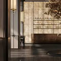 Luxury New Chinese Style Sales Office Lobby With Art Hanging Sculpture And Polished Marble Flooring