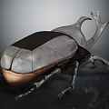 Detailed 3D Model of Metallic Flying Beetle with Gray Copper Carapace and Horned Head