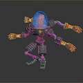 Mechanical Game Movie Character With Transparent Dome Head Green Body Red Arms And Metal Joints