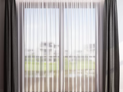 Modern Window Curtains With Black Panels And White Sheer Layers For Scenic View 3d model