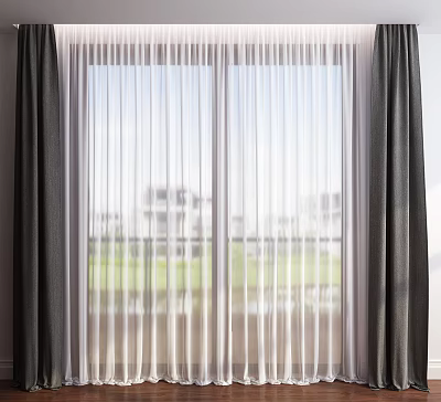 Modern Window Curtains With Black Panels And White Sheer Layers For Scenic View 3d model