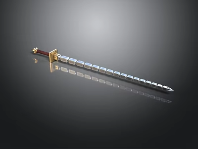 Ornate Decorative Sword With Red Hilt Golden Accents And Silver Blade 3d model