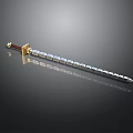 Ornate Decorative Sword With Red Hilt Golden Accents And Silver Blade