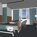 Modern Hospital Ward Interior With Bed TV Sofa Window And Curtains