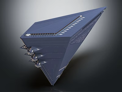 Futuristic Dark Blue Sci Fi Spaceship With Detailed Geometric Multi Layered Structure 3d model