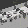 Modern Office Workspace Featuring Long Desk Computers Office Chairs And Documents 3d model