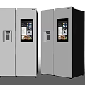 Modern Side by Side Refrigerators with Digital Display and Water Dispenser in Silver and Black