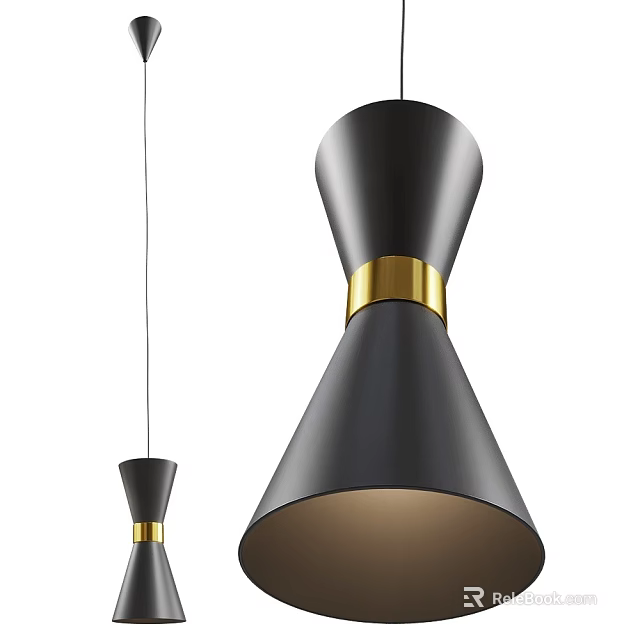 Modern Black Cone Shaped Pendant Light With Gold Accent Ring Design 3d model