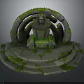 Ancient Stone Structure With Circular Archway Statue Steps And Green Moss 3d model