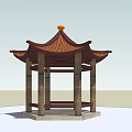 Traditional Chinese Pavilion Structure With Brown Roof Orange Finial And Stone Columns