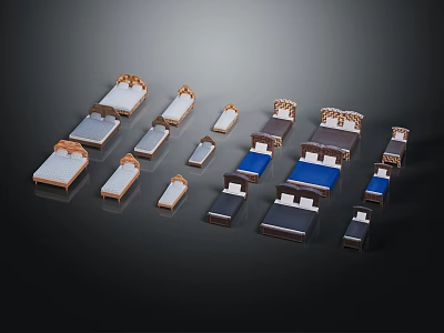 Various Single Bed Designs With Different Headboard Styles And Bedroom Furniture 3d model