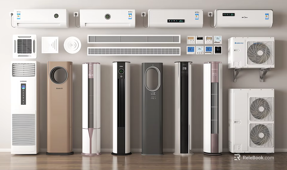 Variety Of Air Conditioners And Fans 3d model 