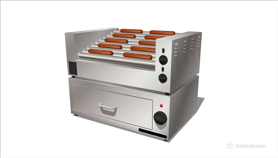 Stainless Steel Kitchen Appliance With Hot Dog Rollers And Drawer Storage 3d model 