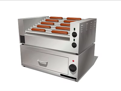 Stainless Steel Kitchen Appliance With Hot Dog Rollers And Drawer Storage 3d model
